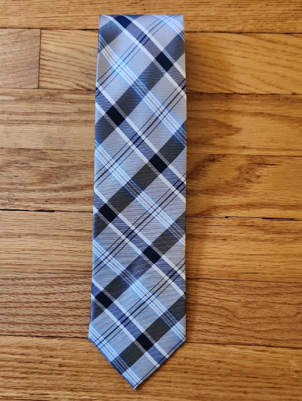 Men's Plaid Tie in Gray and Blue - Unbranded